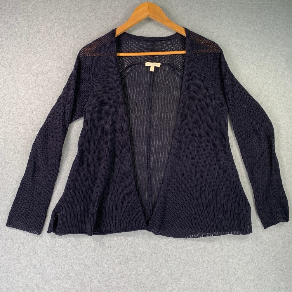 Eileen Fisher Petite Open Front Cardigan Navy Blue Linen PM